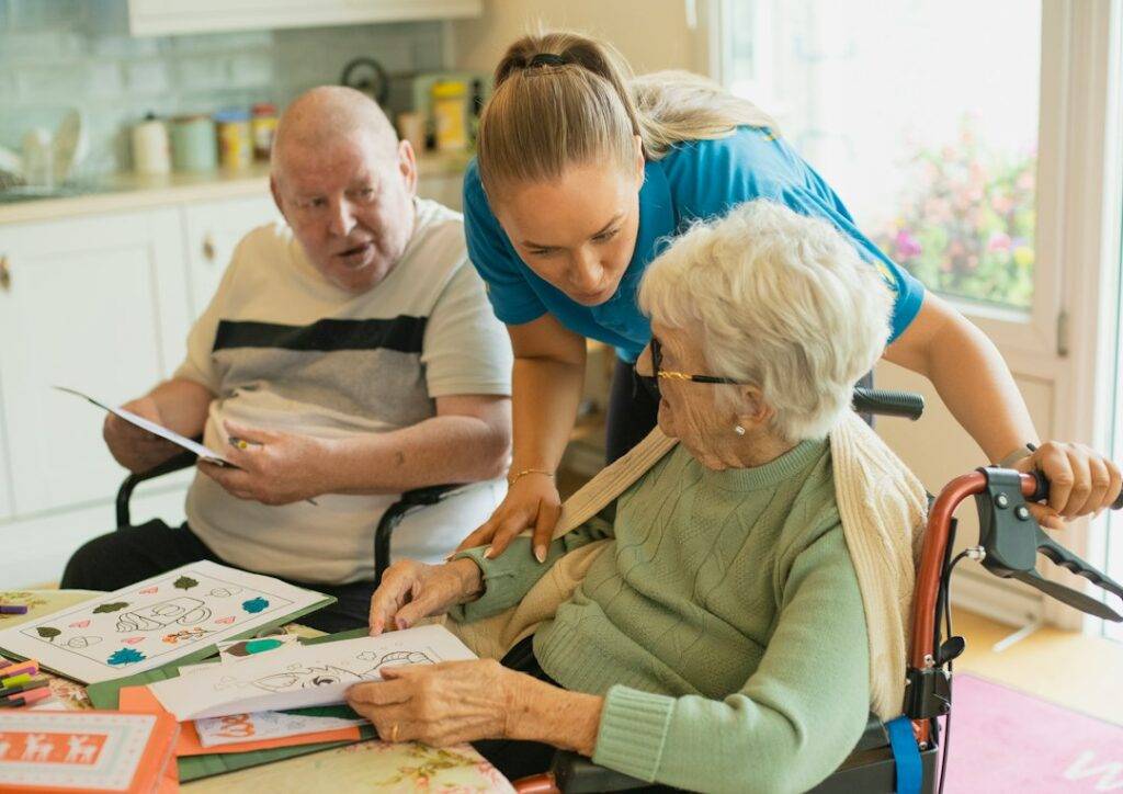 Family caregiver spending time with an older parent at home