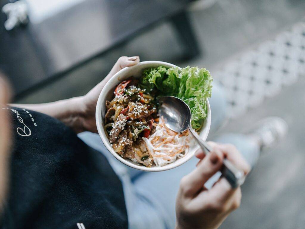 Healthy dinner bowl with vegetables prepared for one person