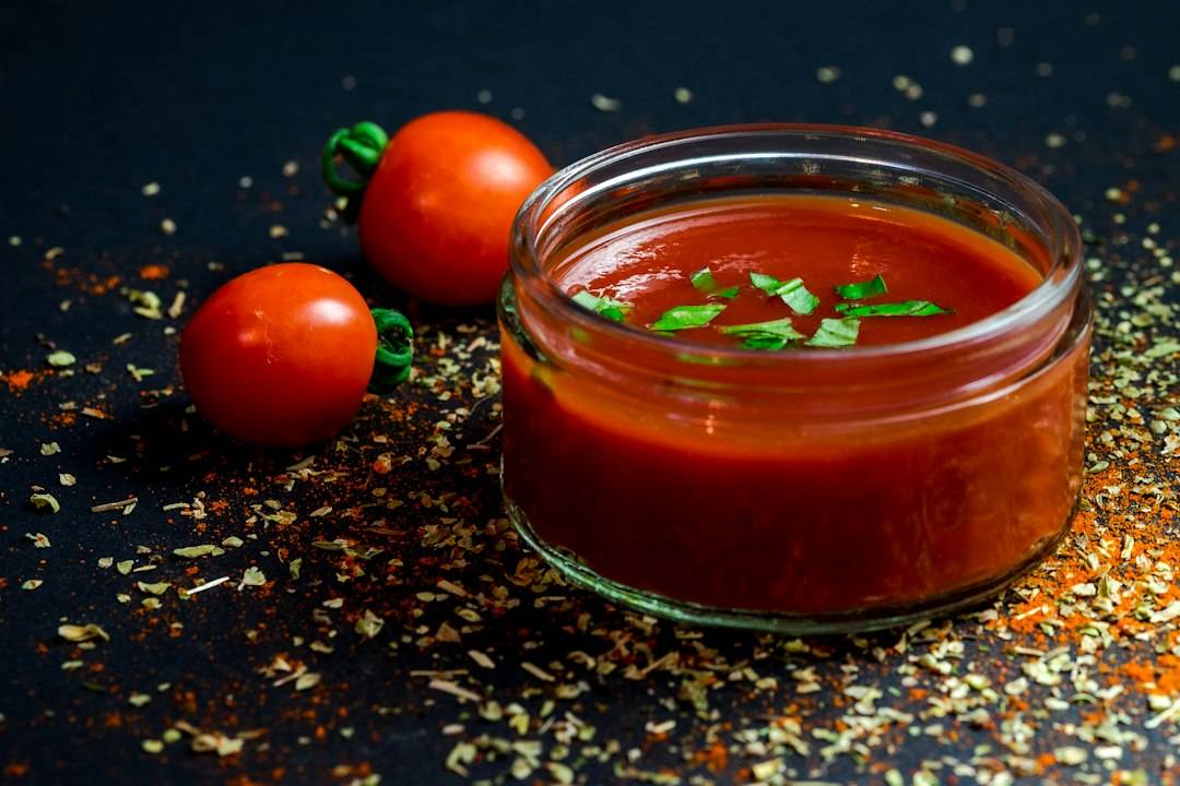 Tomato pasta sauce prepared with fresh tomatoes and herbs