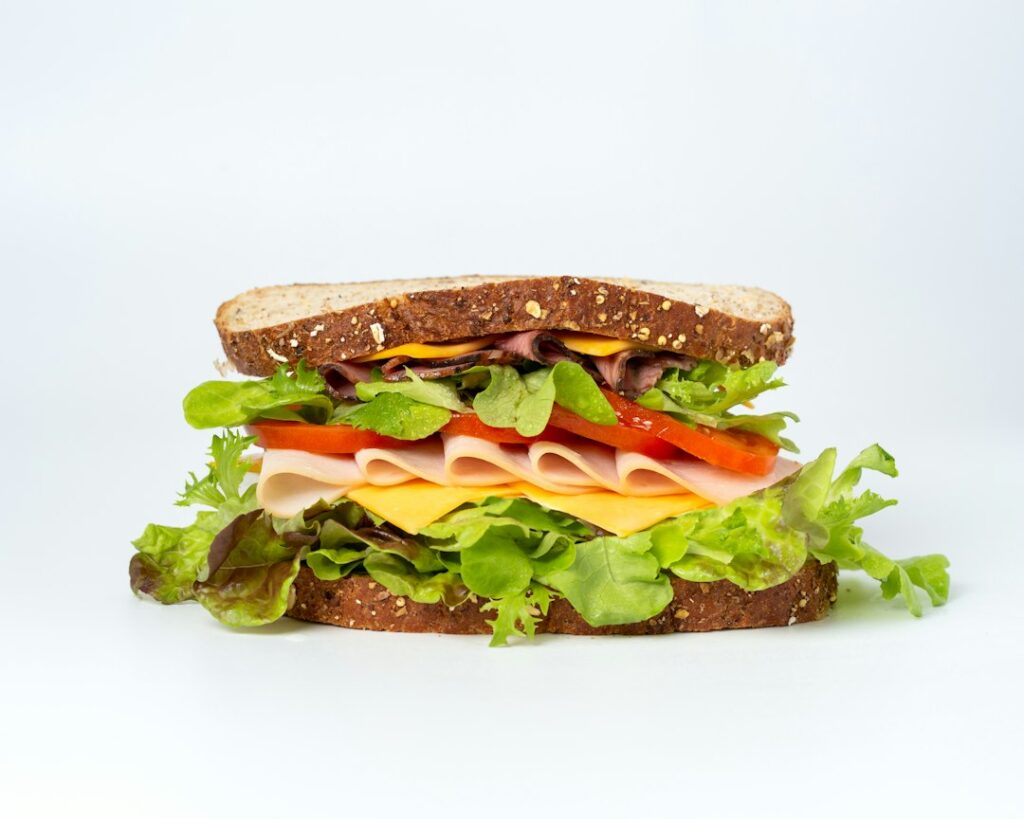 Fresh sandwich prepared with vegetables and a balanced filling