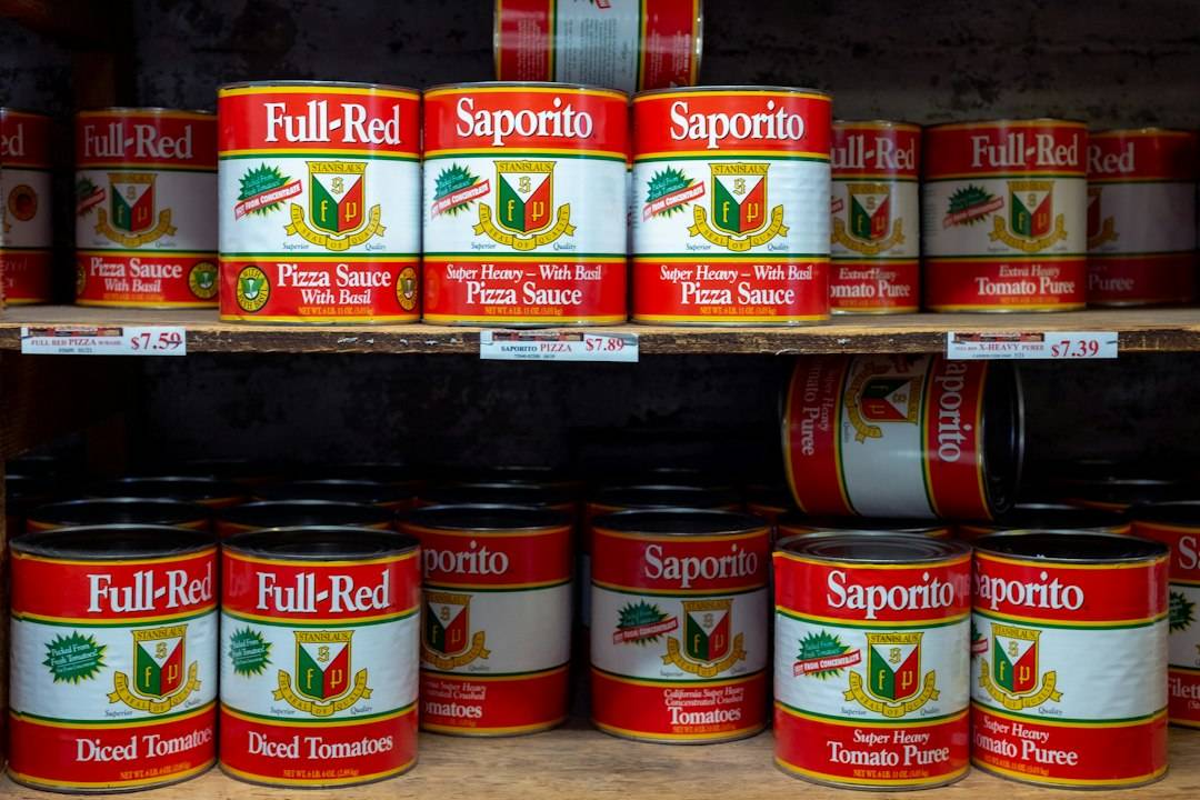 Assorted canned foods stored together for everyday pantry meals