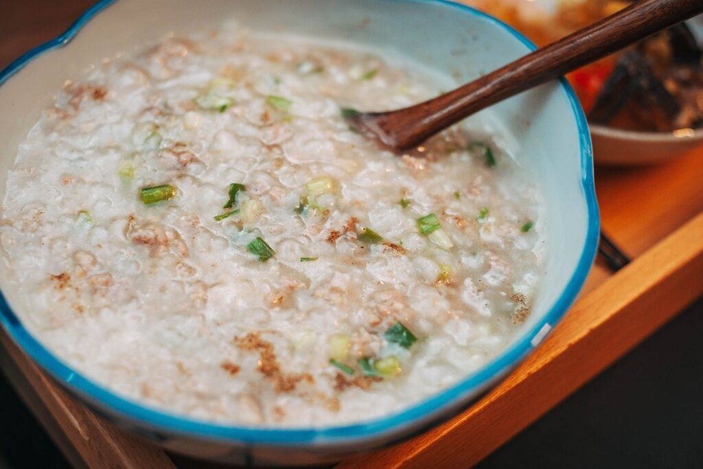 Bowl of soft rice porridge suitable as a soft meal