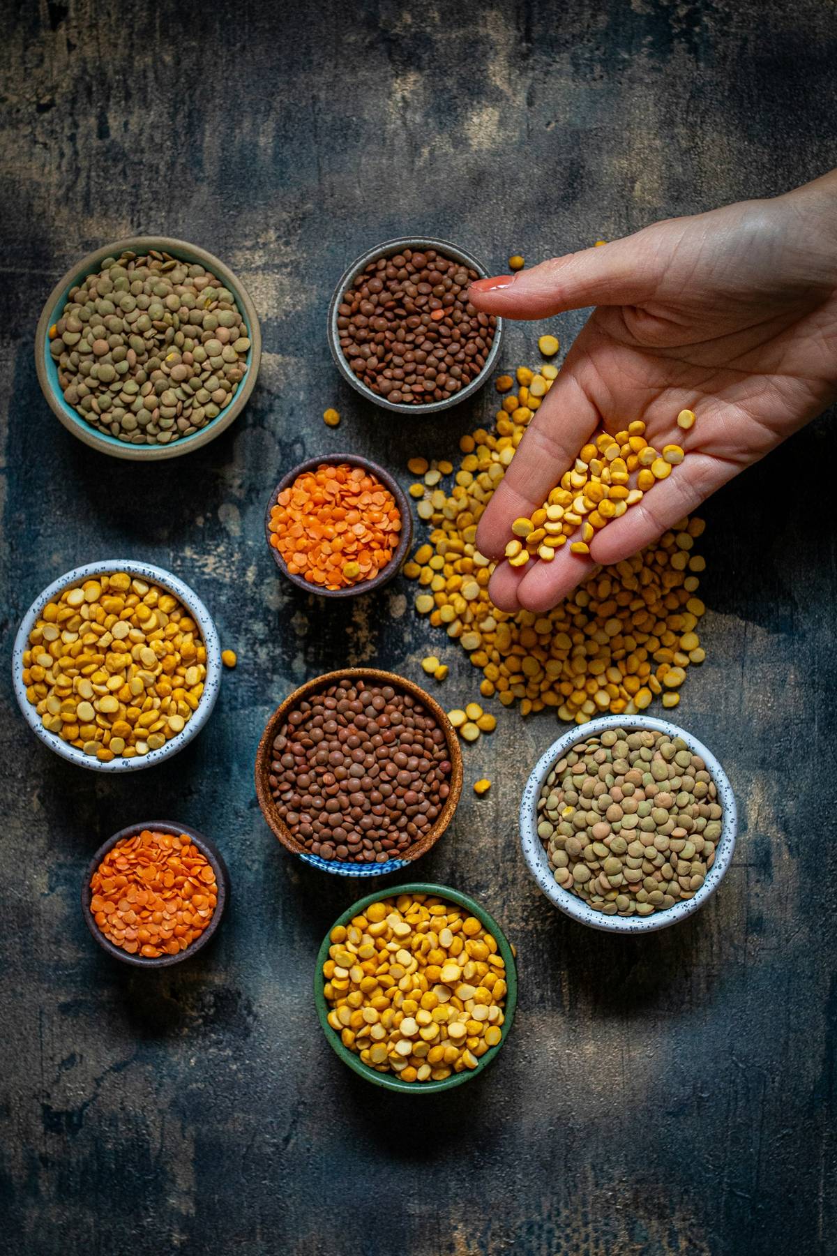 Bowls of lentils and pulses for a high-fibre diet