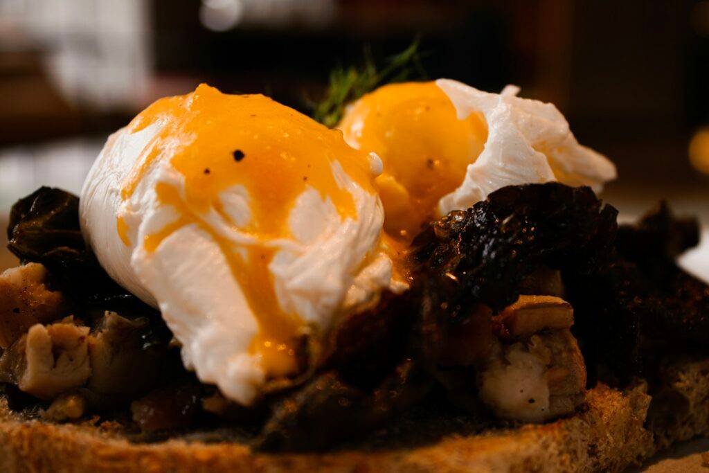 Poached eggs on toast served as a protein-rich breakfast