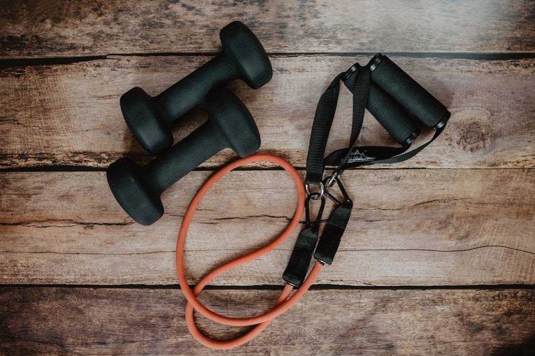 Resistance bands and simple home workout equipment ready for exercise