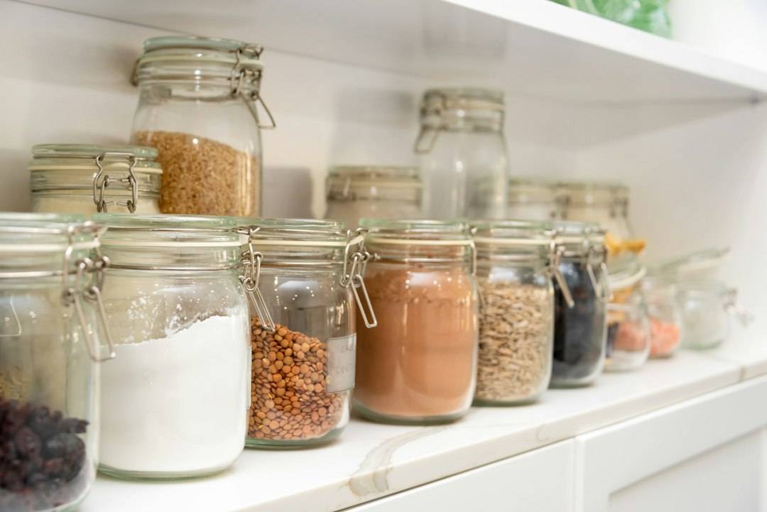 Organised food pantry with long-life ingredients and staples