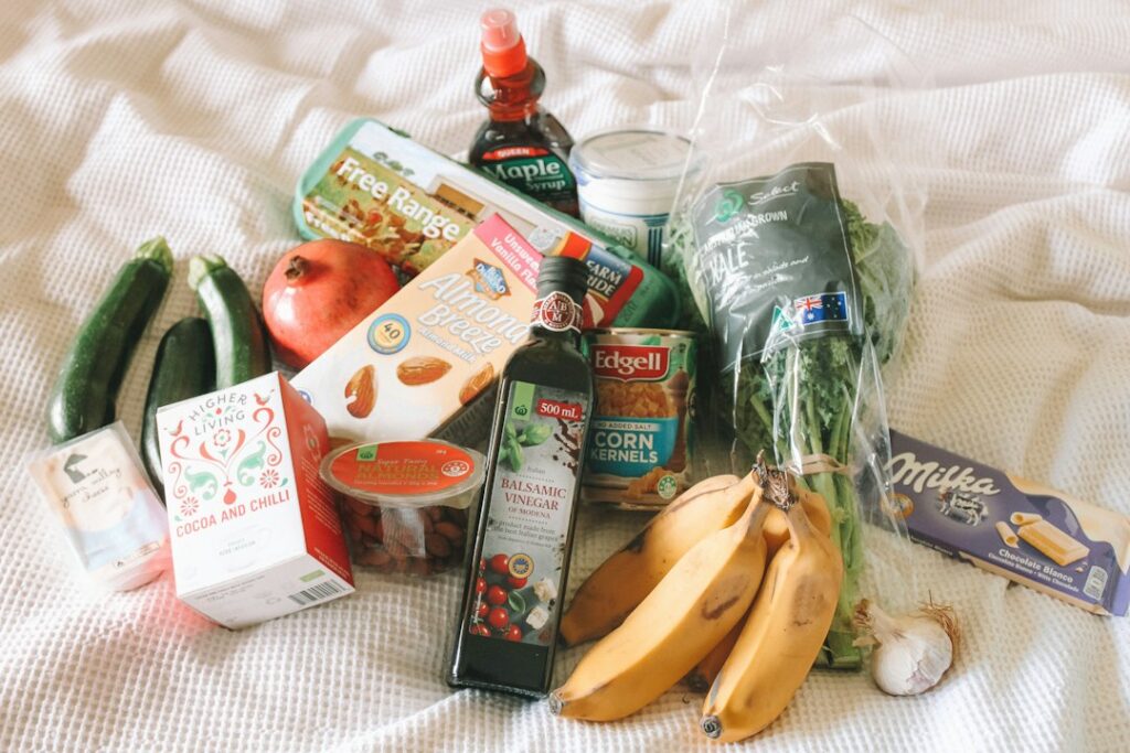 Fresh groceries stored at home for checking food dates and storage